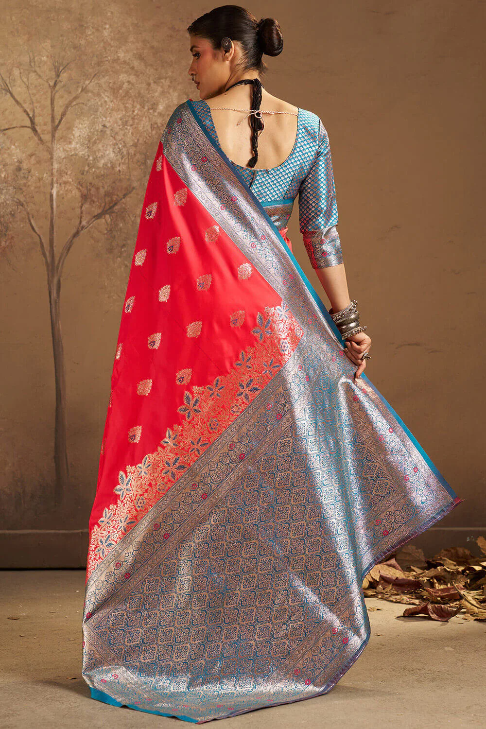 Assemblage Red Pure Zari Weaving Banarasi Silk Saree With Demanding Blouse Piece - Image 5