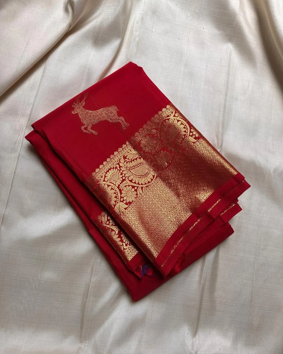 Assemblage Red Soft Banarasi Silk Saree With Delightful Blouse Piece - Image 2