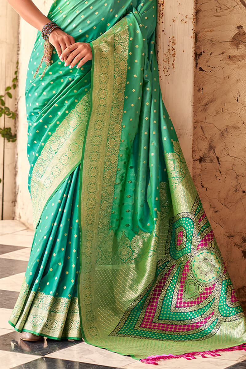 Assemblage Sea Green Soft Banarasi Silk Saree With Dissemble Blouse Piece - Image 3