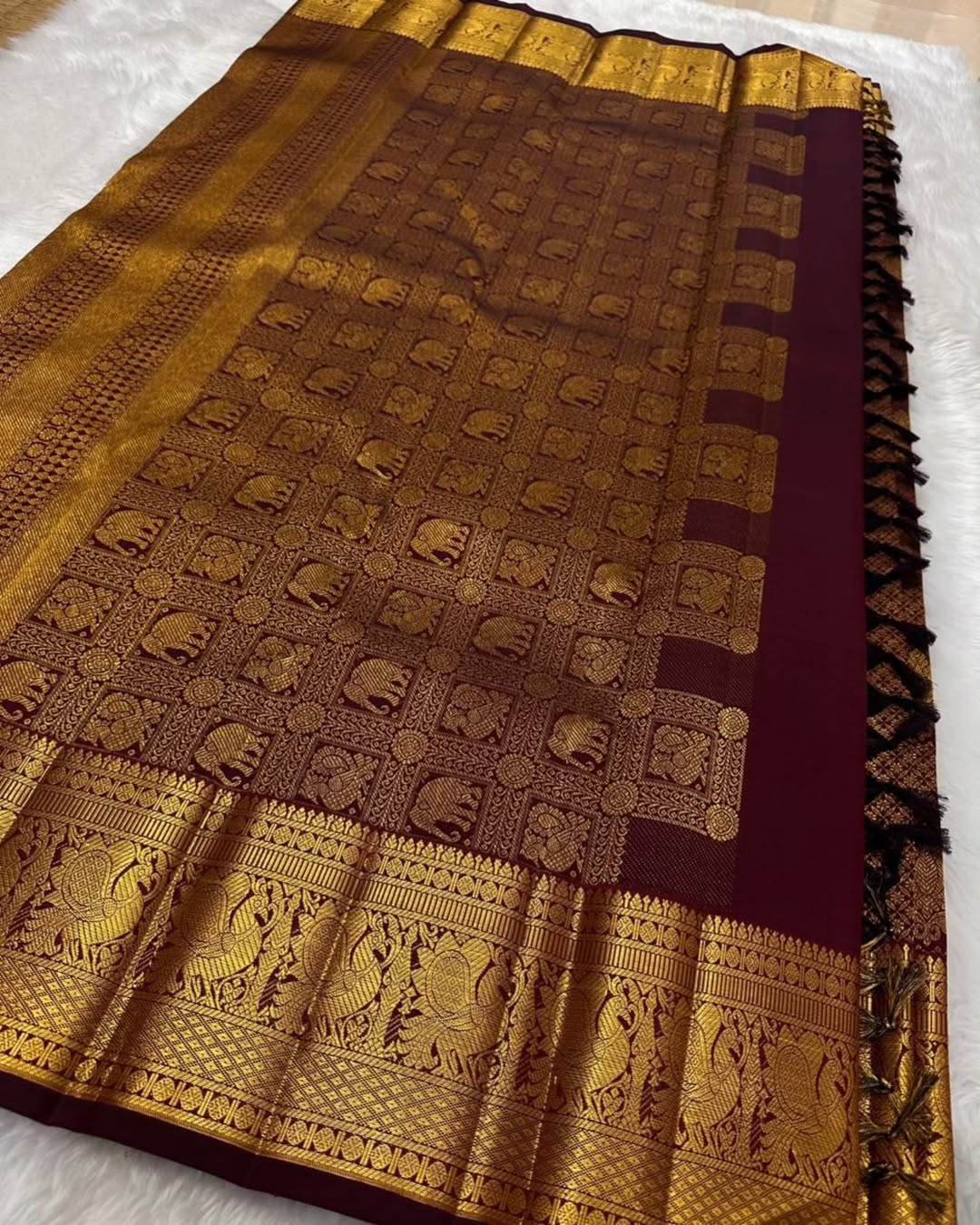 Assemblage Wine Soft Banarasi Silk Saree With Fairytale Blouse Piece - Image 3