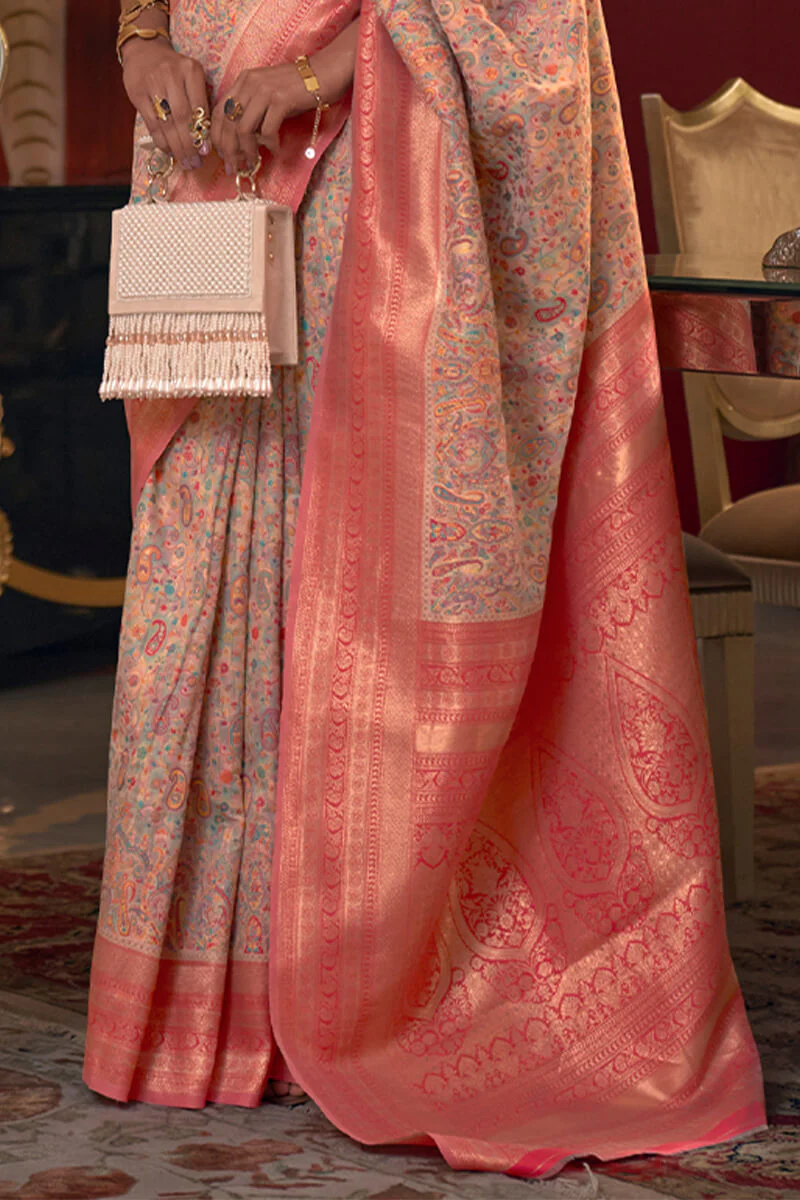 Attractive Beige Pashmina saree With Outstanding Blouse Piece - Image 3