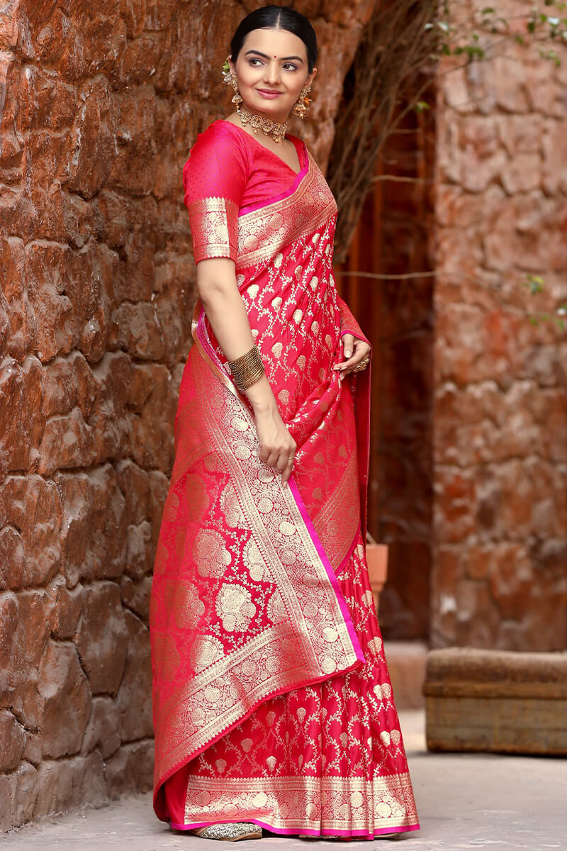 Attractive Dark Pink Soft Banarasi Silk Saree With Amazing Blouse Piece - Image 4