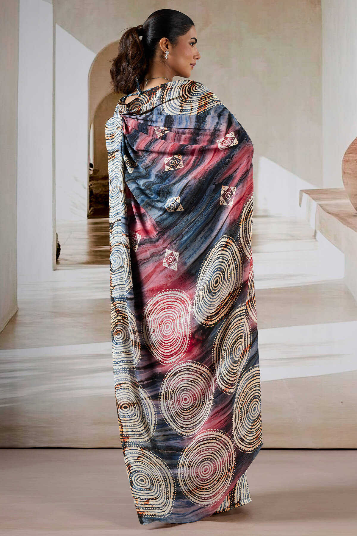 Attractive Grey Digital Printed Satin Silk Saree With Deserving Blouse Piece - Image 6