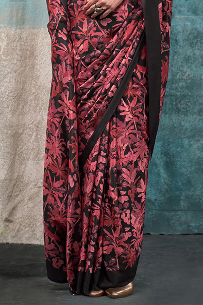 Attractive Maroon Digital Printed Crape Silk Saree With Elegant Blouse Piece - Image 3