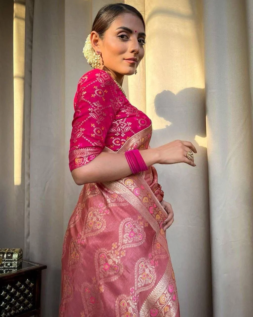 Attractive Peach Soft Silk Saree With Jazzy Blouse Piece - Image 3