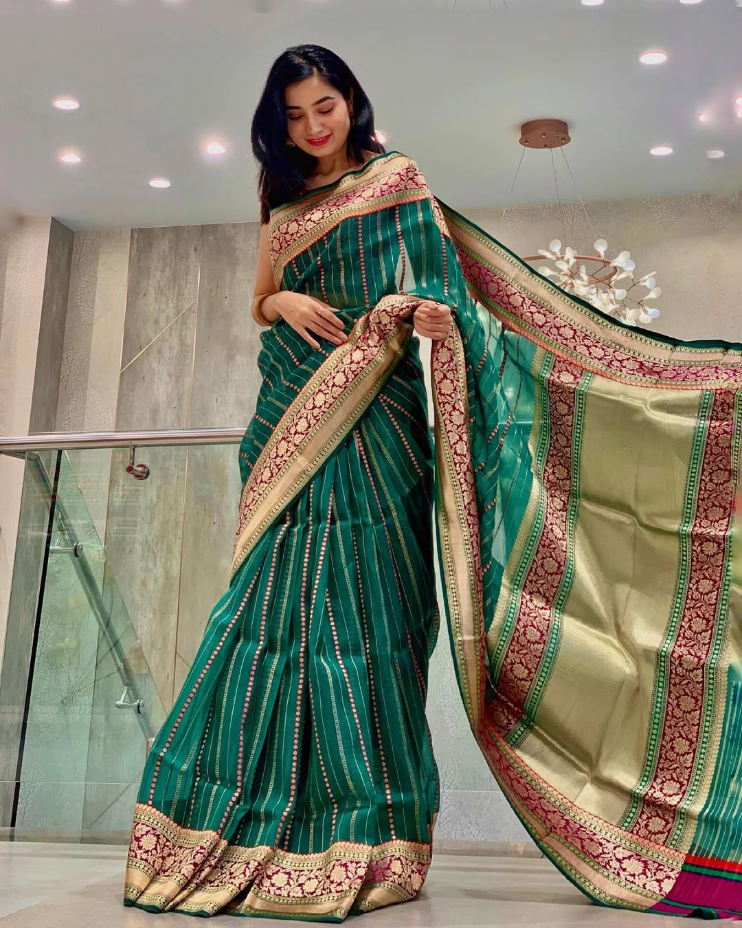 Attractive Rama Soft Silk Saree With Classy Blouse Piece - Image 3