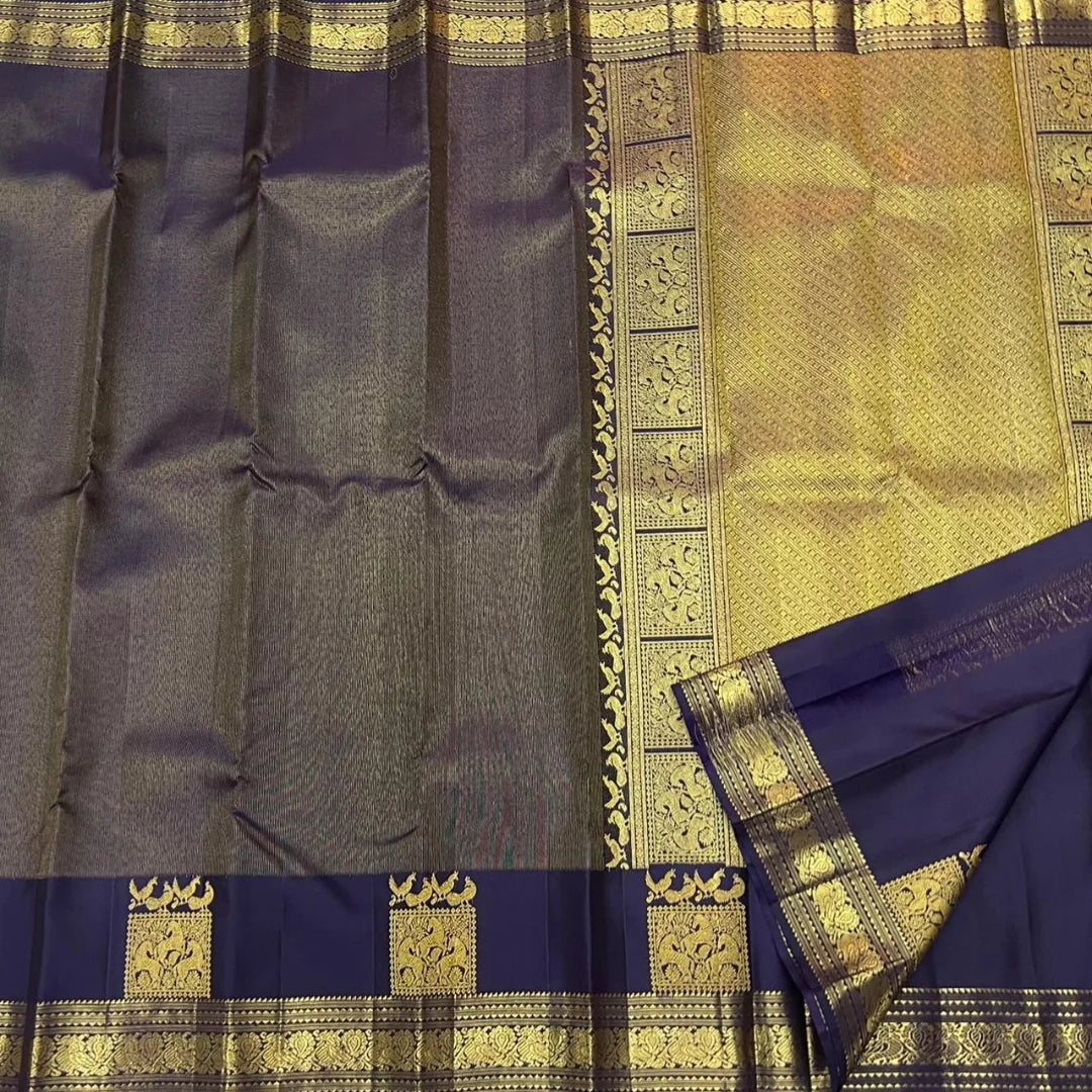 Beauteous Navy Blue Pure Zari Weaving Banarasi Silk Saree With Engaging Blouse Piece - Image 4