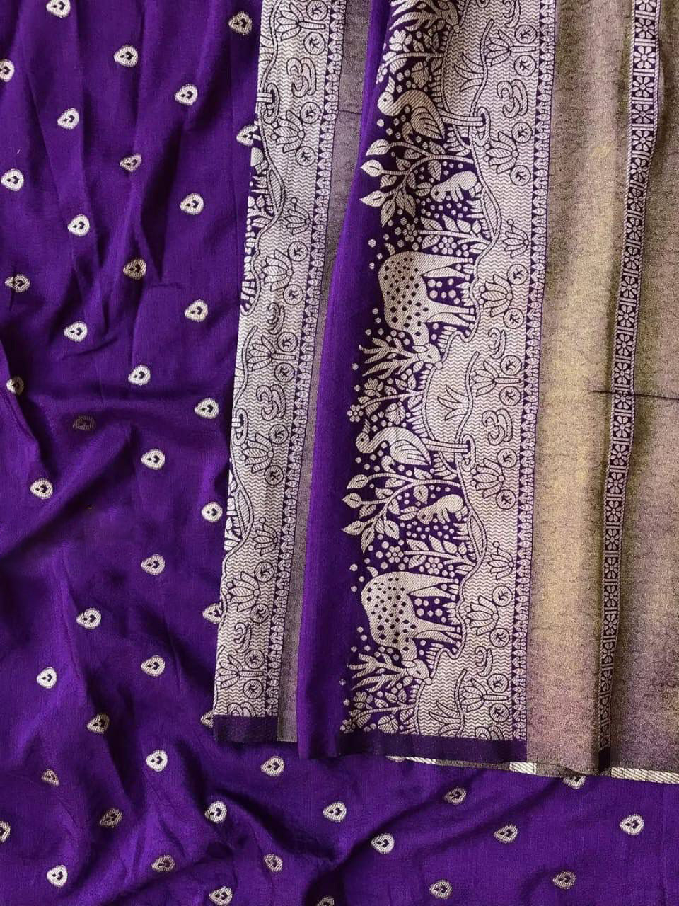 Beautiful Purple Banarasi Dola Silk Saree With Captivating Blouse Piece - Image 3