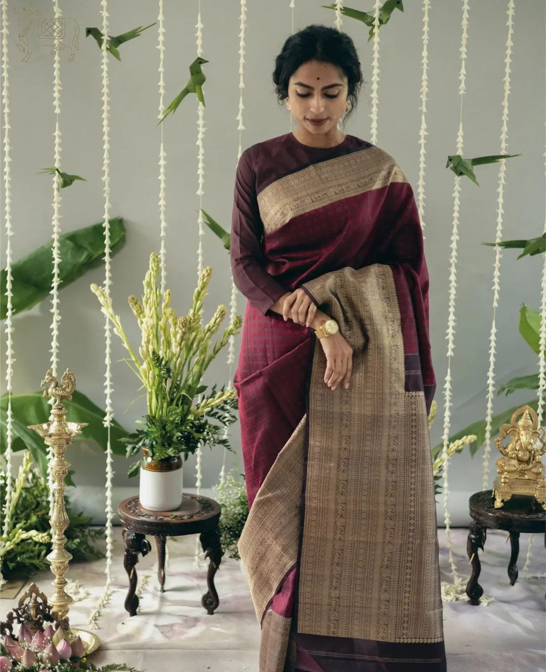 Beautiful Wine Soft Silk Saree With Precious Blouse Piece - Image 3