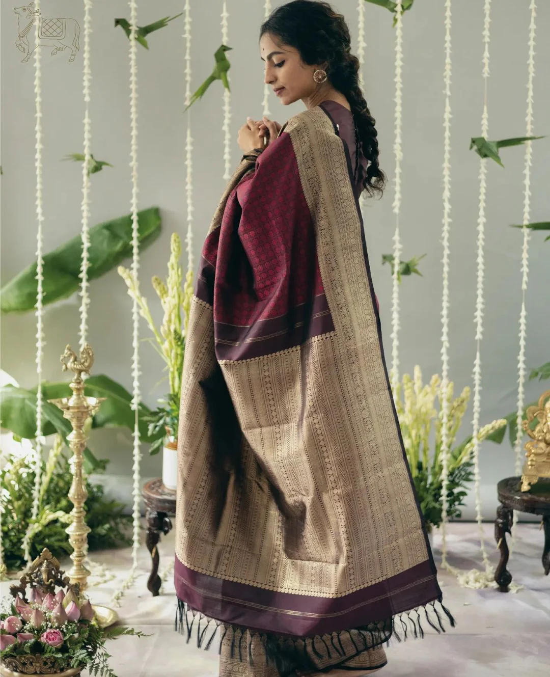 Beautiful Wine Soft Silk Saree With Precious Blouse Piece - Image 4