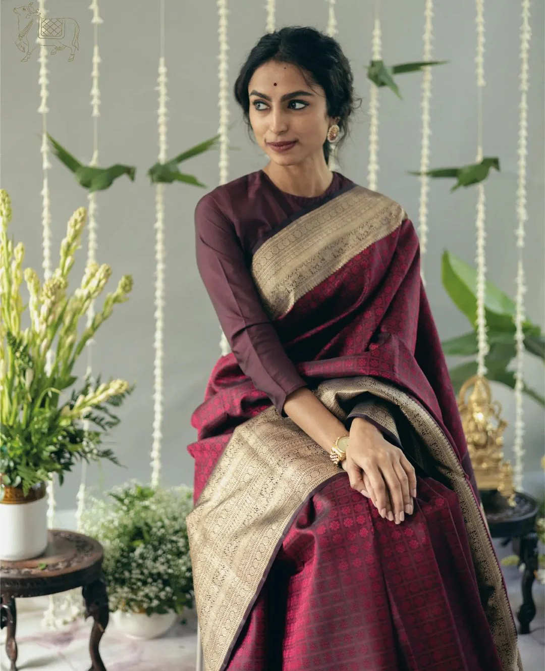 Beautiful Wine Soft Silk Saree With Precious Blouse Piece - Image 6