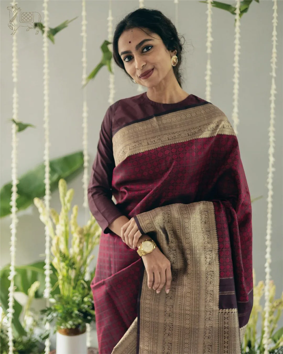 Beautiful Wine Soft Silk Saree With Precious Blouse Piece - Image 7