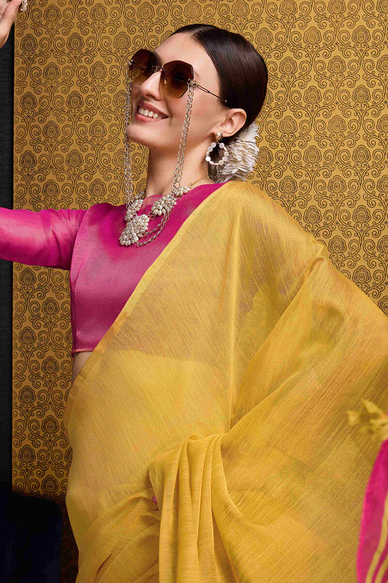 Beguiling Yellow Soft Banarasi Tissue Silk Saree With Evocative Blouse Piece - Image 2