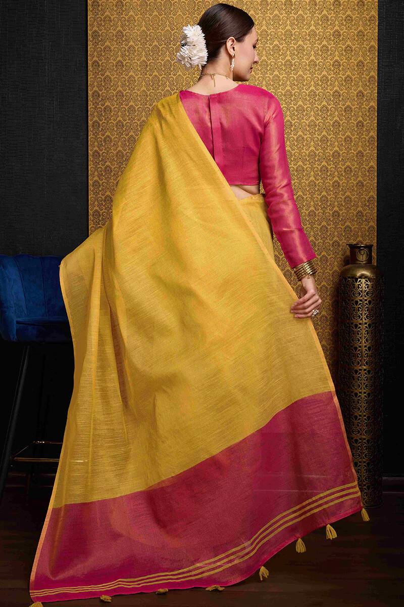 Beguiling Yellow Soft Banarasi Tissue Silk Saree With Evocative Blouse Piece - Image 4