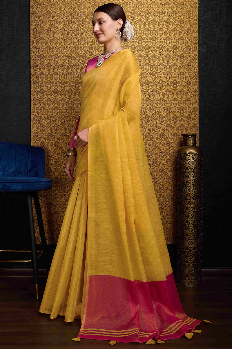 Beguiling Yellow Soft Banarasi Tissue Silk Saree With Evocative Blouse Piece - Image 5