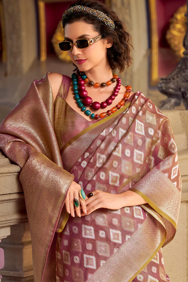 Beleaguer Pink Soft Banarasi Tissue Silk Saree With Refreshing Blouse Piece - Image 4