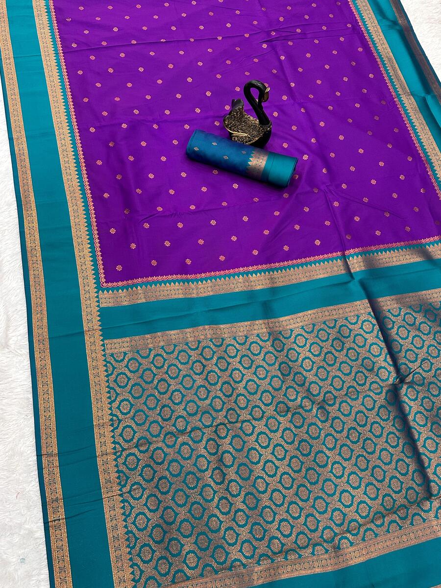 Beleaguer Royal Purple Soft Banarasi Silk Saree With Demanding Blouse Piece - Image 2