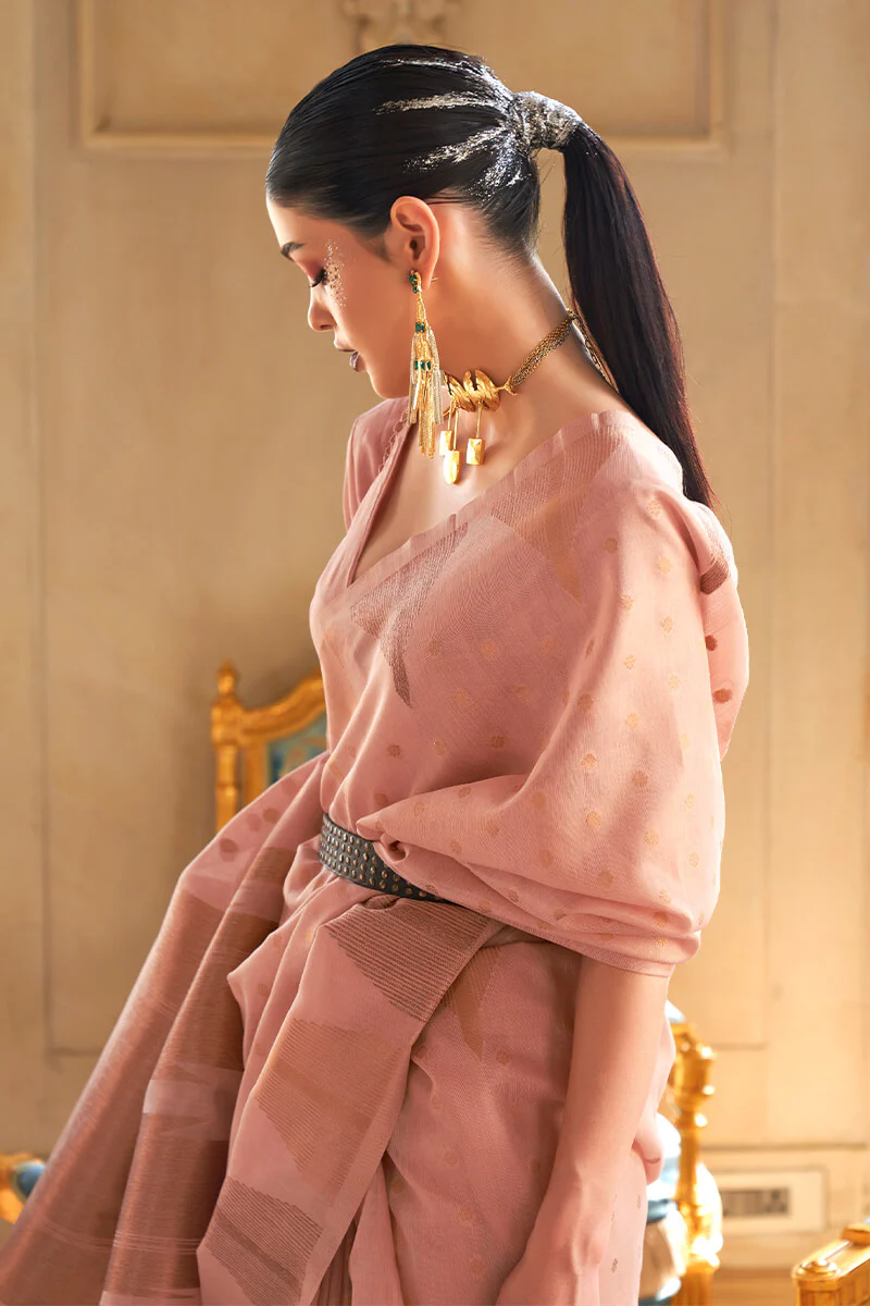 Bewitching Peach Soft Banarasi Silk Saree With Ephemeral Blouse Piece - Image 2