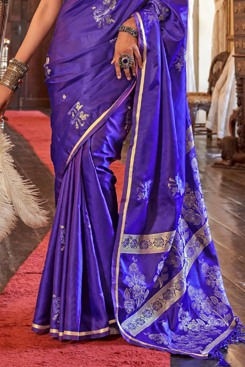Bewitching Royal Purple Banarasi Satin Silk Saree With Bucolic Blouse - Image 3