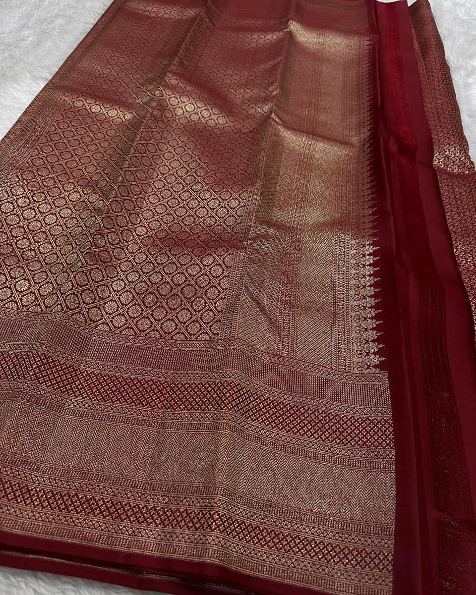 Bewitching Wine Soft Banarasi Silk Saree With Mesmerising Blouse Piece - Image 2