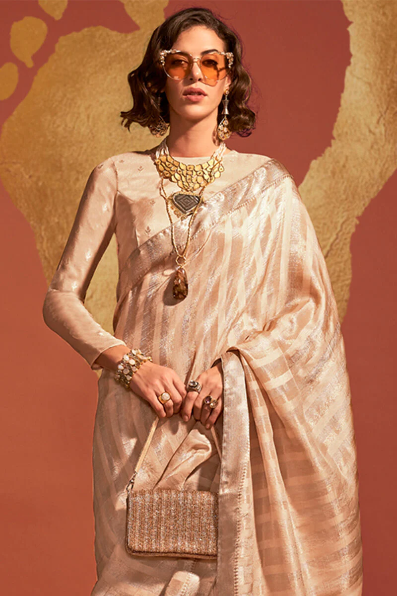 Blissful Beige Soft Banarasi Silk Saree With Desiring Blouse - Image 2
