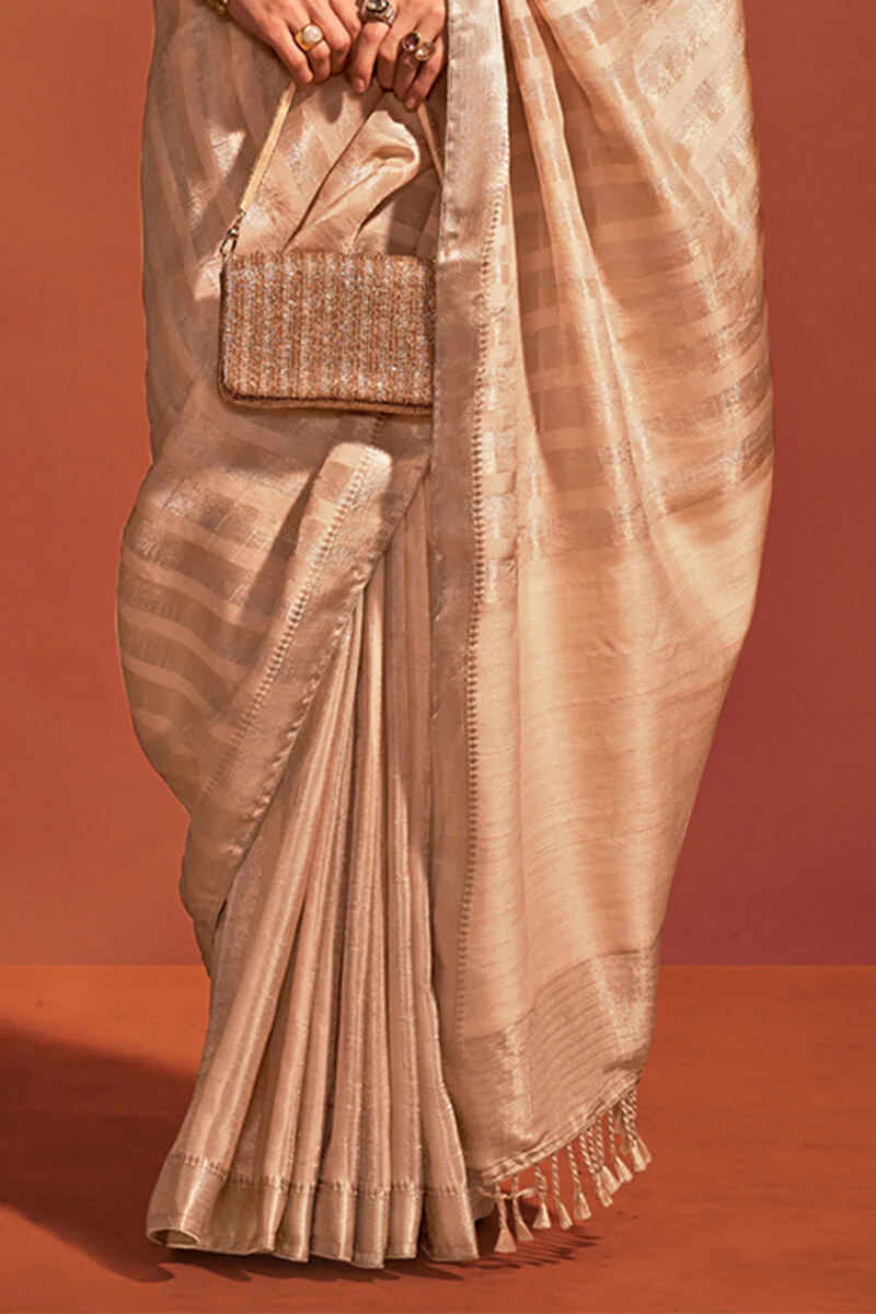 Blissful Beige Soft Banarasi Silk Saree With Desiring Blouse - Image 4