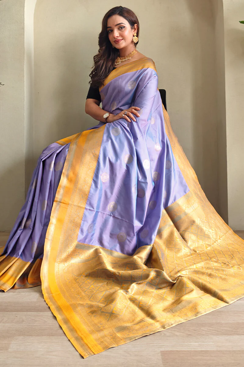 Blissful Lavender Soft Banarasi Silk Saree With Efflorescence Blouse Piece - Image 2
