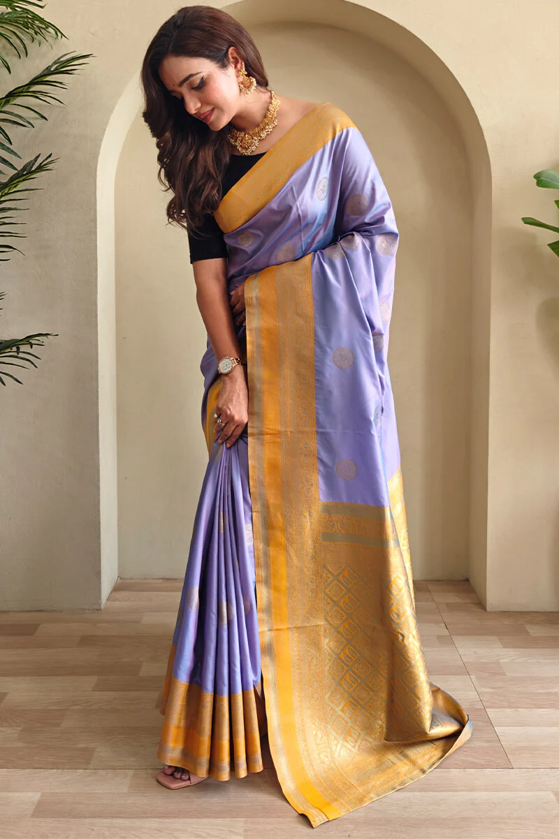 Blissful Lavender Soft Banarasi Silk Saree With Efflorescence Blouse Piece - Image 3