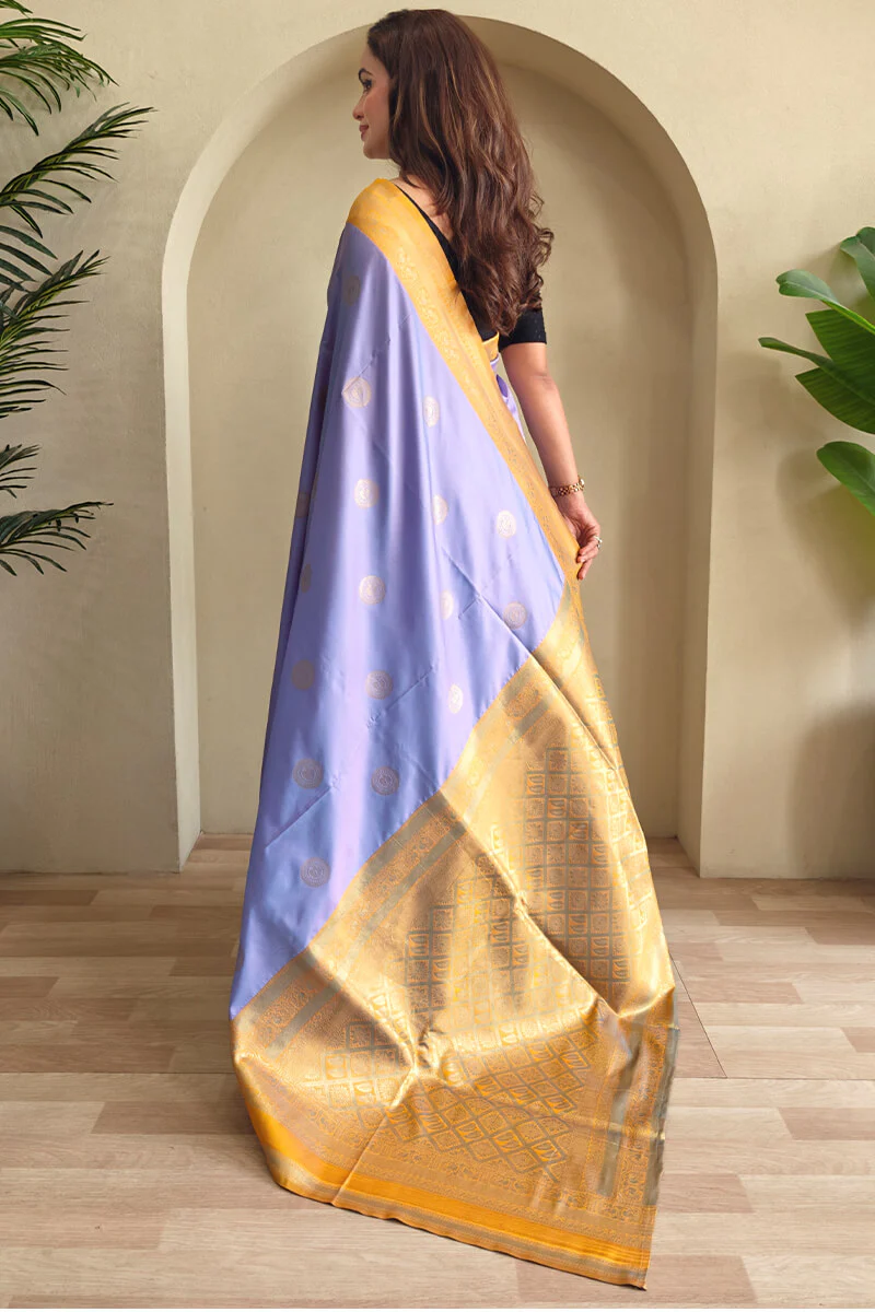 Blissful Lavender Soft Banarasi Silk Saree With Efflorescence Blouse Piece - Image 4