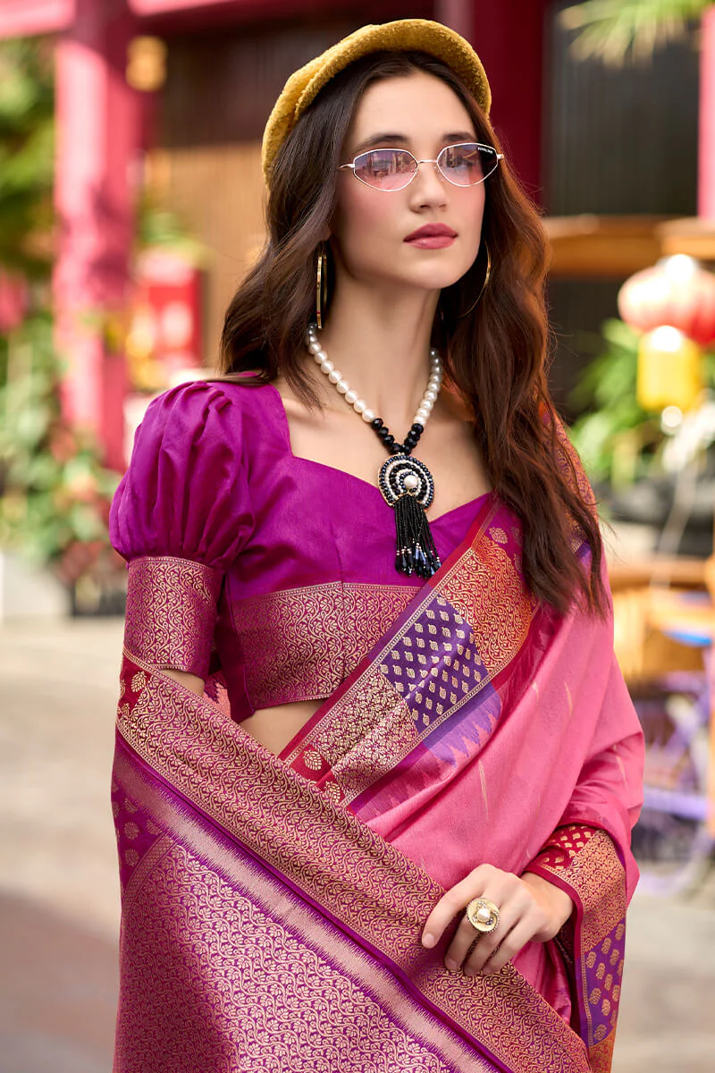 Blissful Pink Soft Banarasi Silk Saree With Dalliance Blouse Piece - Image 2