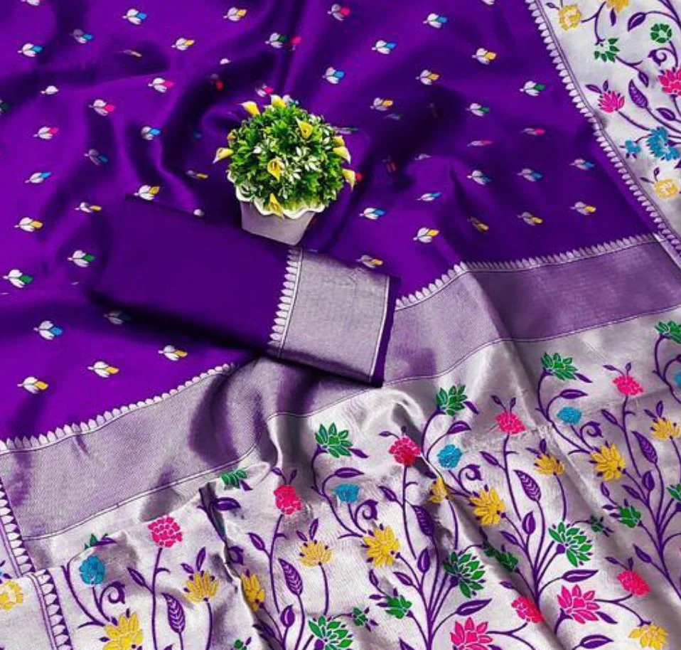 Blissful Purple Paithani Silk Saree With Desirable Blouse Piece - Image 3