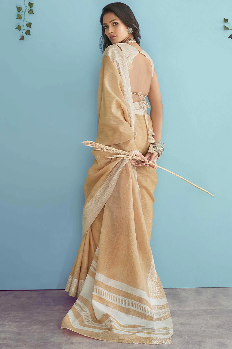 Blooming Dark Beige Lucknowi Silk Saree With Sensational Blouse Piece - Image 3