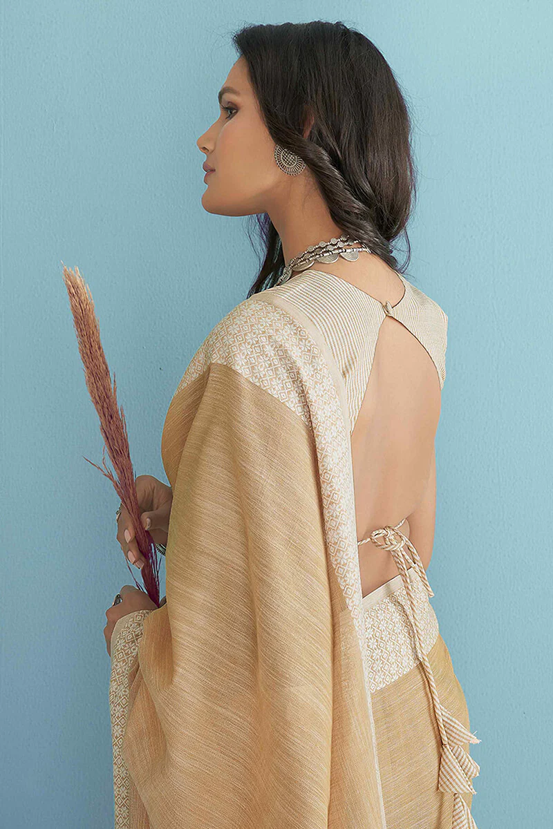 Blooming Dark Beige Lucknowi Silk Saree With Sensational Blouse Piece - Image 4