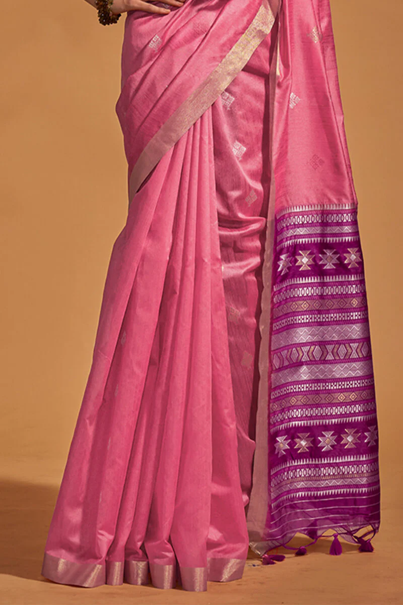 Blooming Pink Soft Banarasi Silk Saree With Delightful Blouse Piece - Image 3