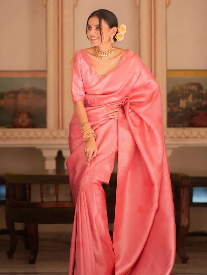 Blooming Pink Soft Silk Saree With Dazzling Blouse Piece - Image 2