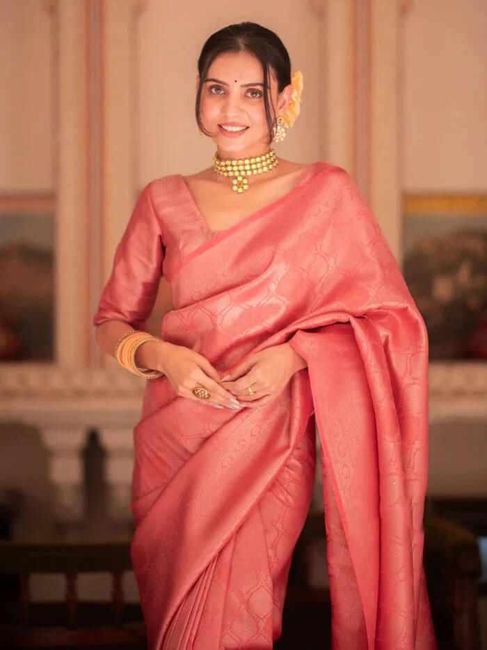 Blooming Pink Soft Silk Saree With Dazzling Blouse Piece - Image 4