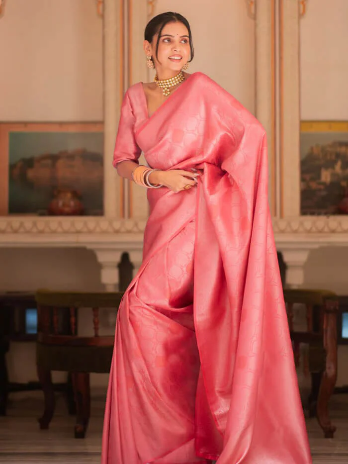 Blooming Pink Soft Silk Saree With Dazzling Blouse Piece - Image 5