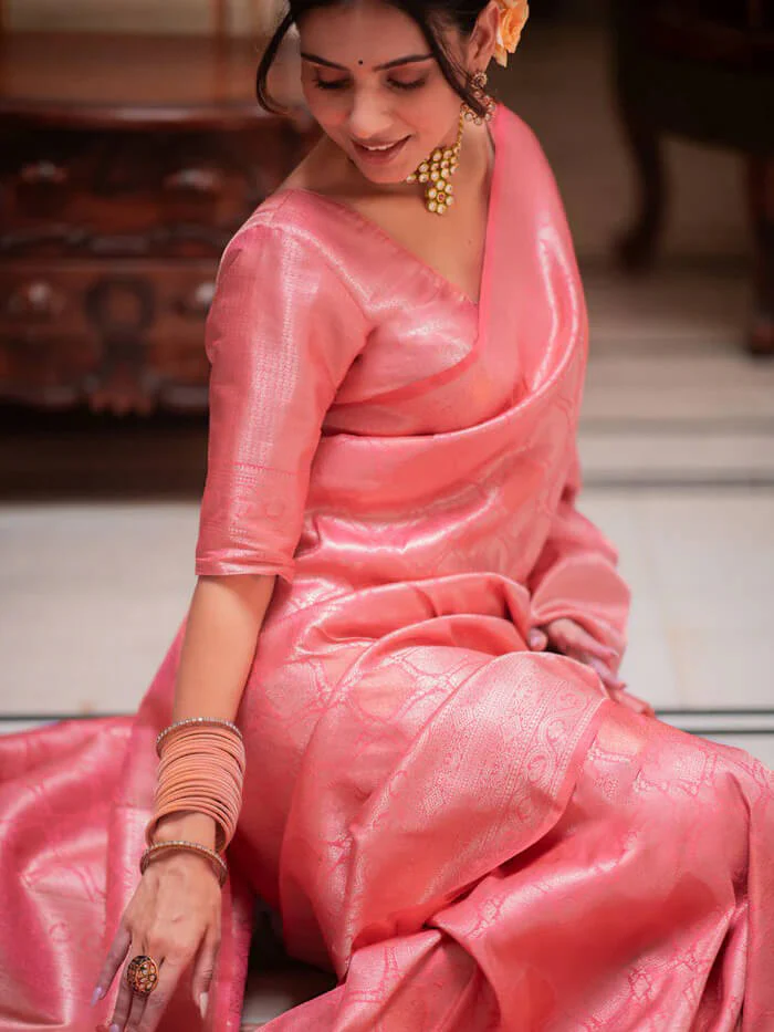 Blooming Pink Soft Silk Saree With Dazzling Blouse Piece - Image 7
