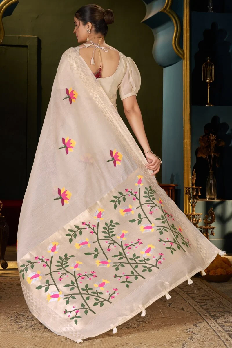 Breathtaking Beige Cotton Silk Saree With Delectable Blouse Piece - Image 6