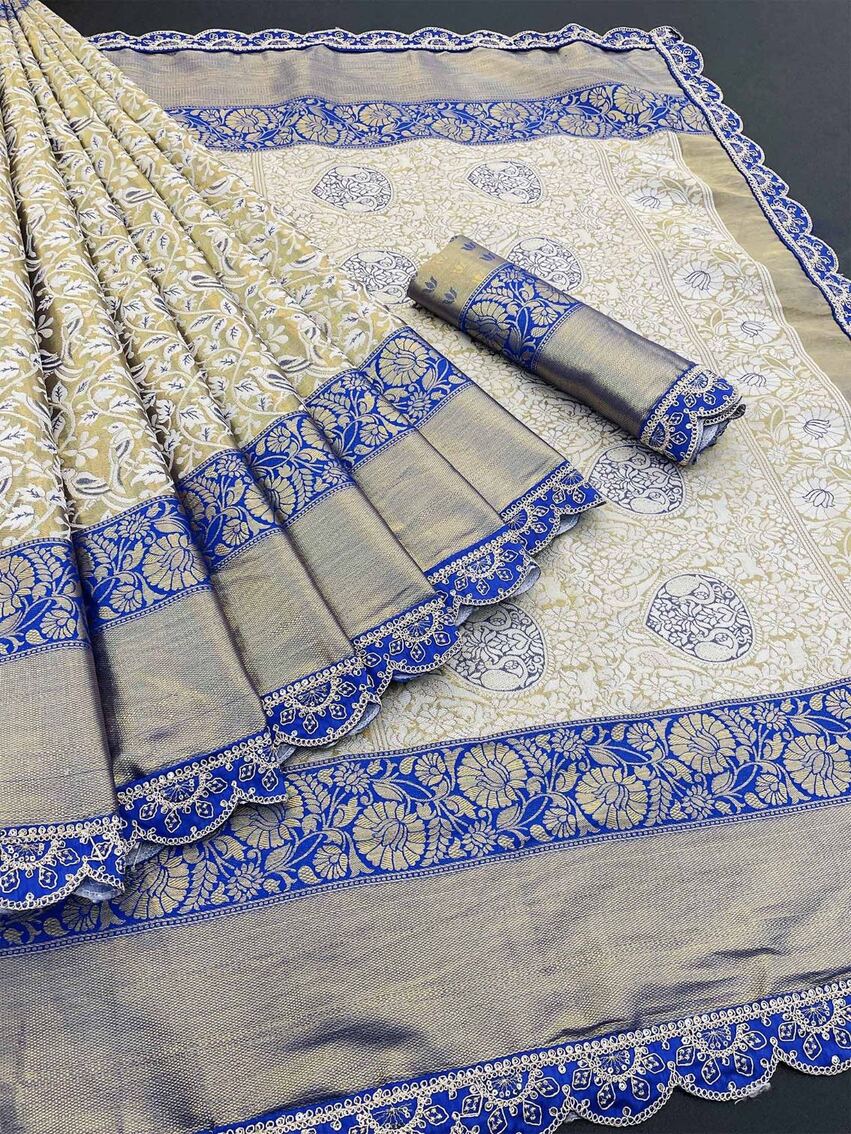 Breathtaking Beige Kanjivaram Silk Saree With Adoring Blouse Piece - Image 2
