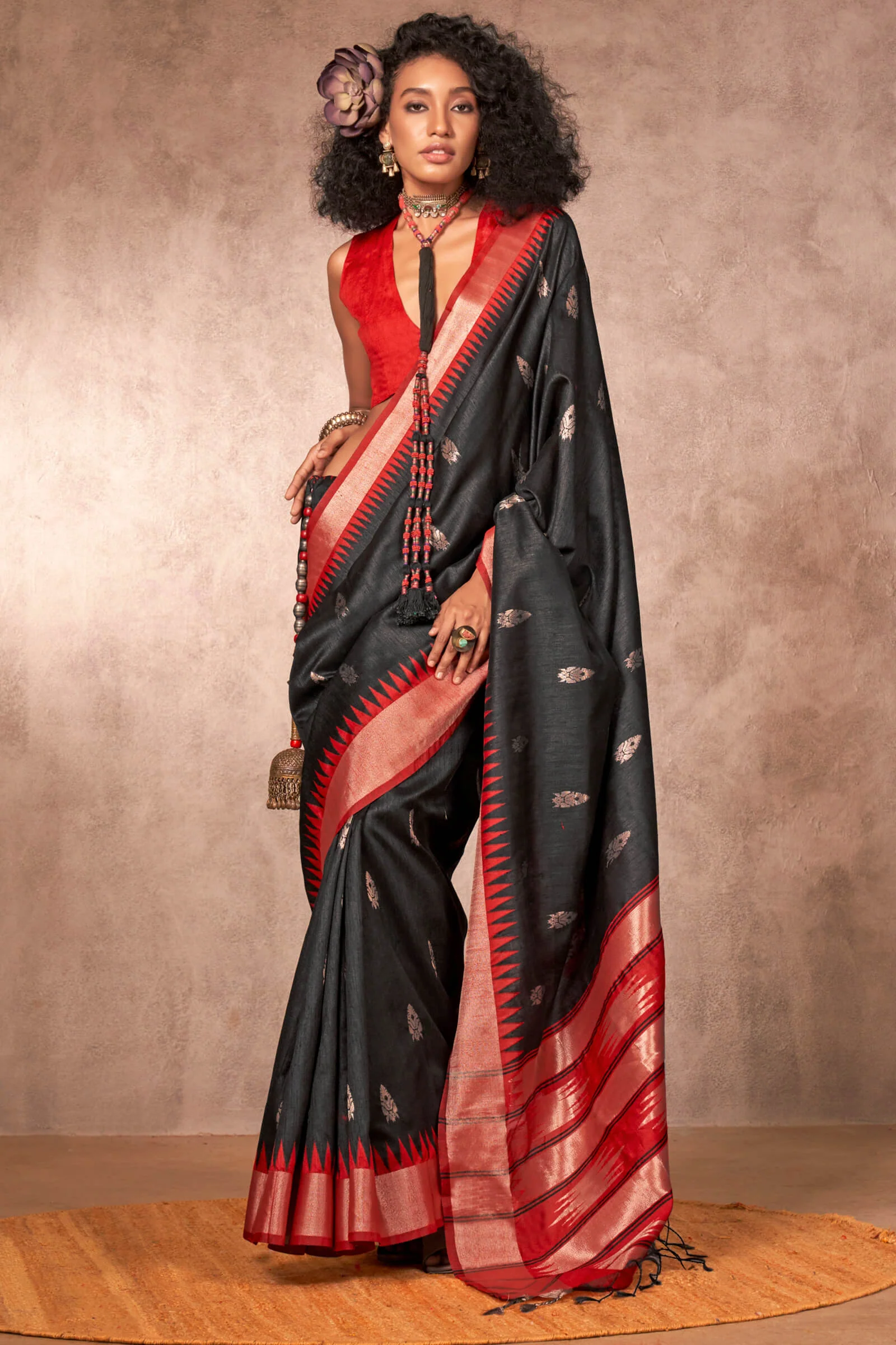 Breathtaking Black Soft Banarasi Silk Saree With Moiety Blouse Piece