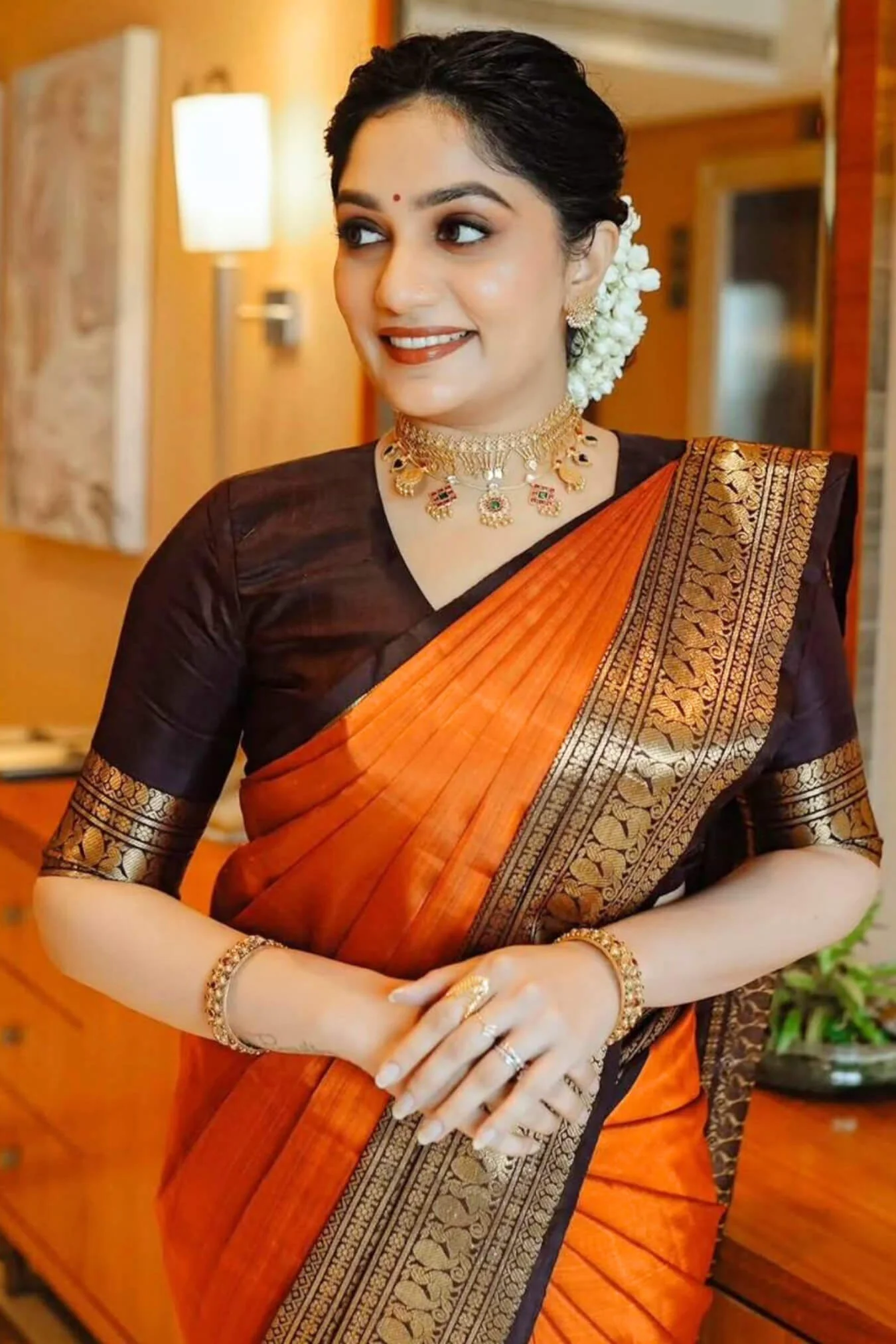 Breathtaking Orange Soft Silk Saree With Captivating Blouse Piece - Image 2