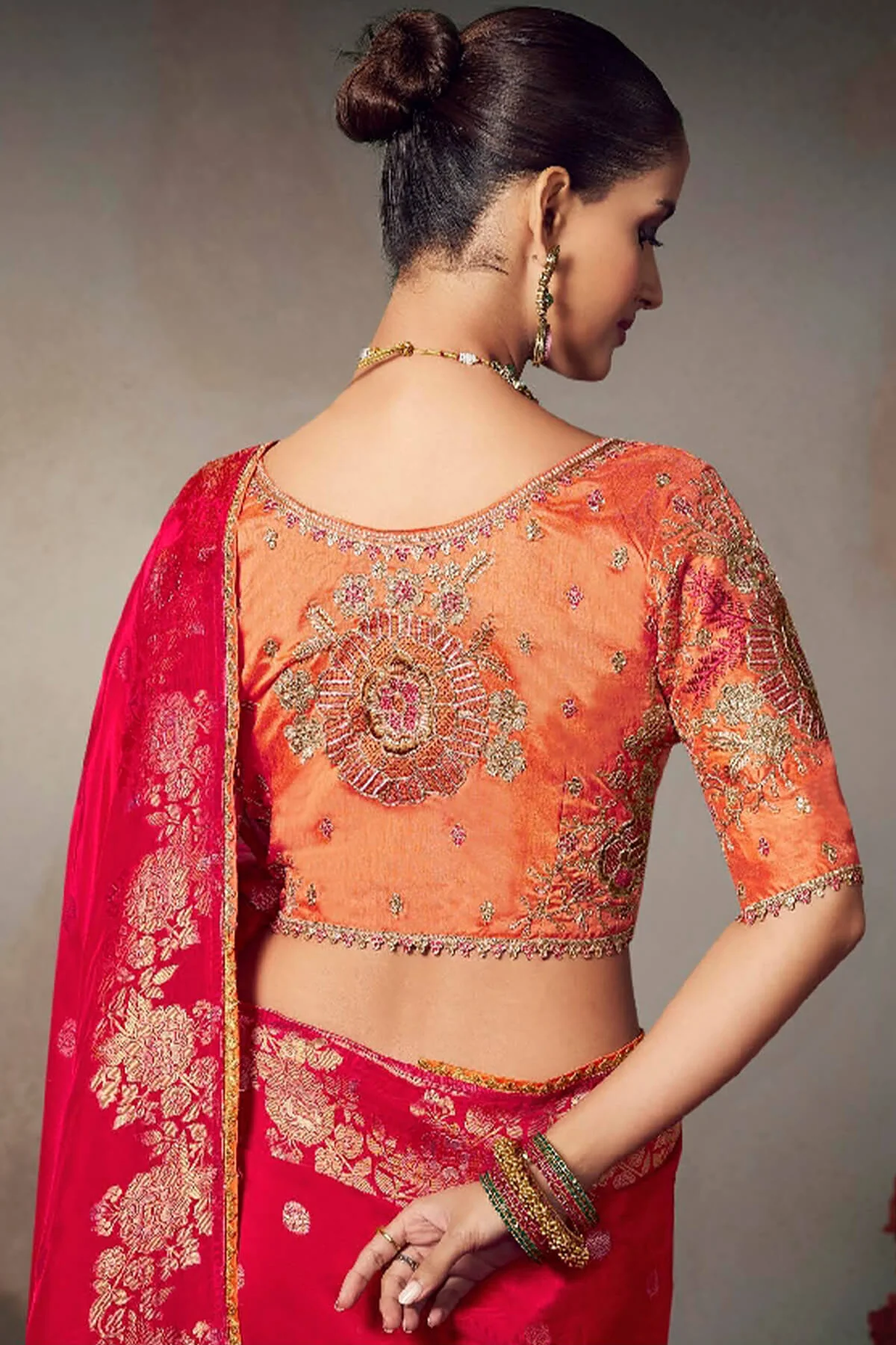 Breathtaking Red Banarasi Silk Saree With Embroidery Blouse Piece - Image 3
