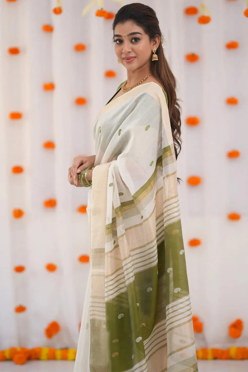 Brood Beige Cotton Silk Saree With Winsome Blouse Piece - Image 3