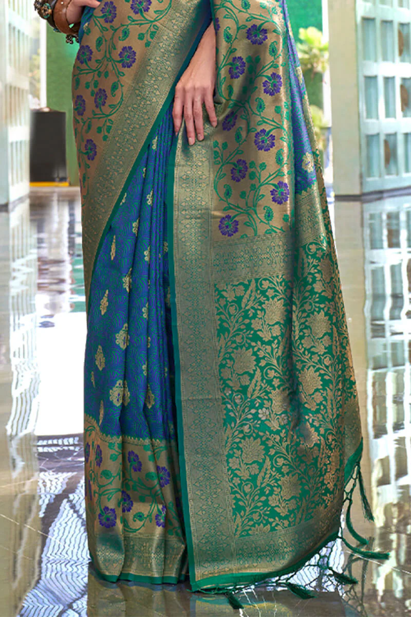 Brood Blue Soft Banarasi Silk Saree With Lassitude Blouse Piece - Image 3