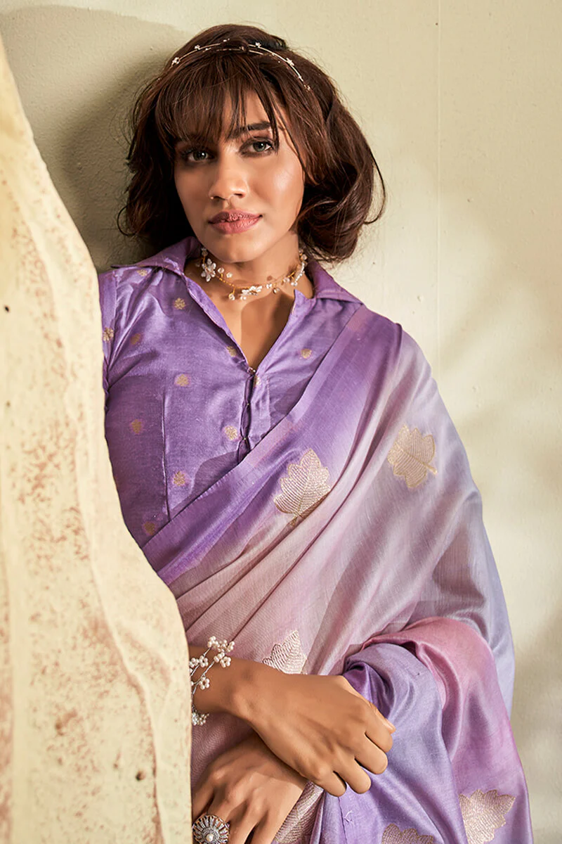 Brood Lavender Soft Banarasi Silk Saree With Chatoyant Blouse Piece - Image 2