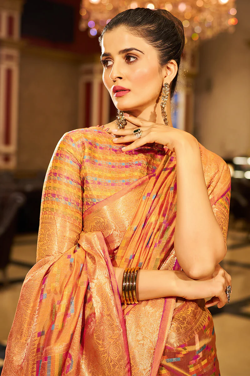 Brood Orange Organza Silk Saree With Eye-catching Blouse Piece - Image 2