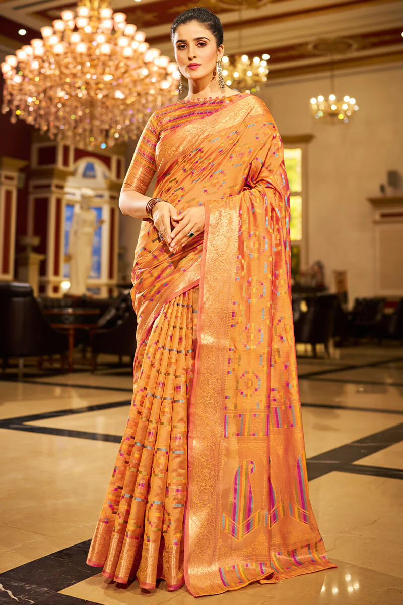 Brood Orange Organza Silk Saree With Eye-catching Blouse Piece - Image 4