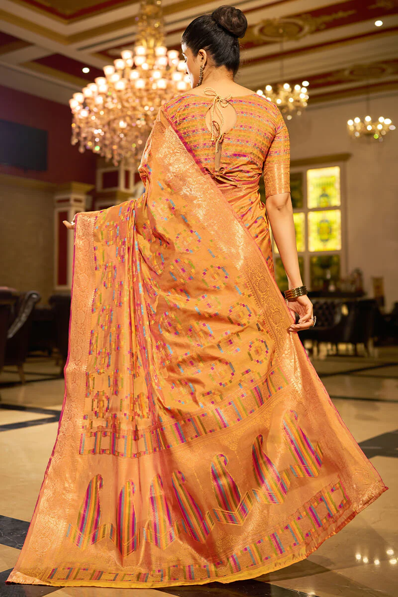 Brood Orange Organza Silk Saree With Eye-catching Blouse Piece - Image 5