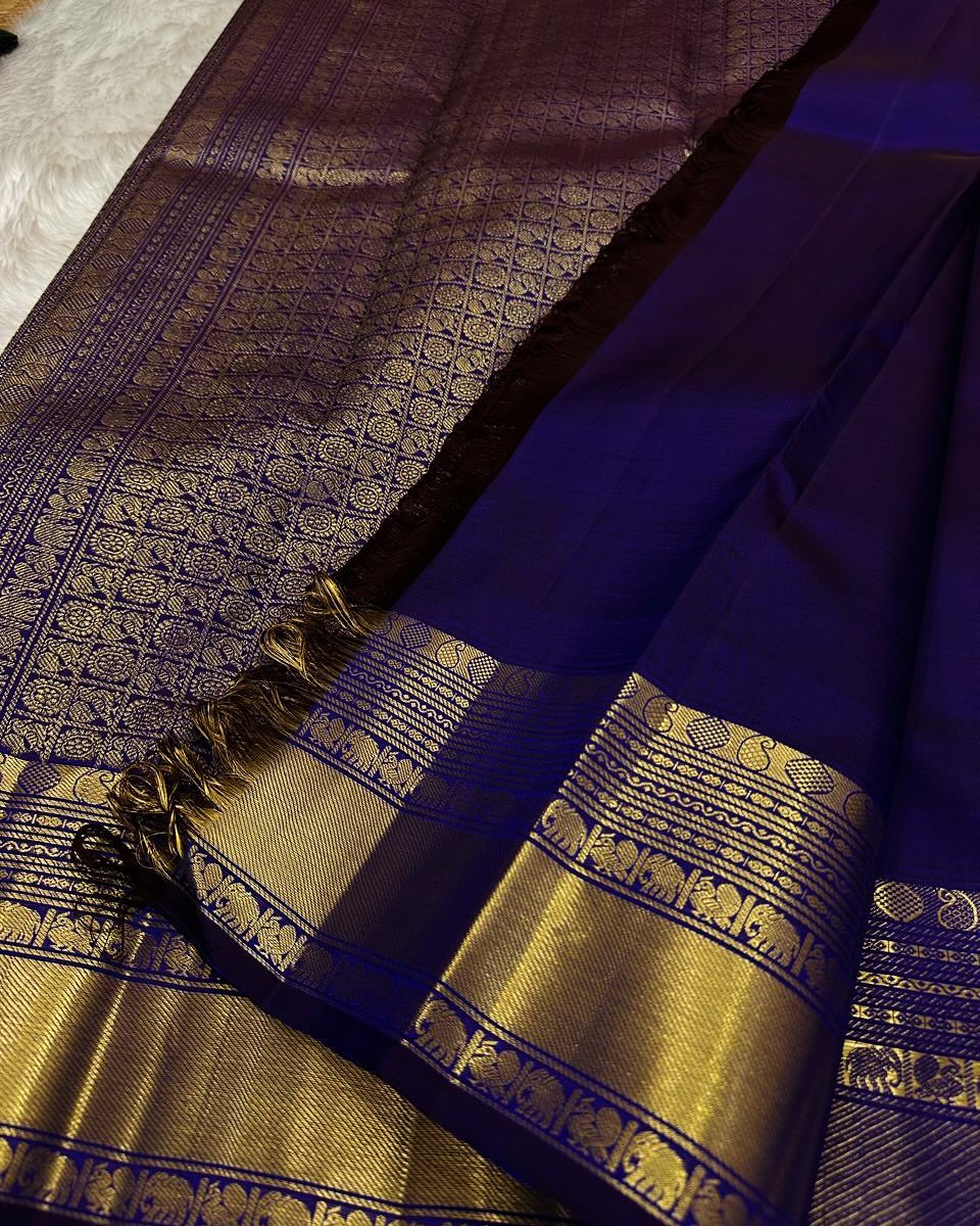 Brood Royal Blue Soft Banarasi Silk Saree With Magnificat Blouse Piece - Image 4